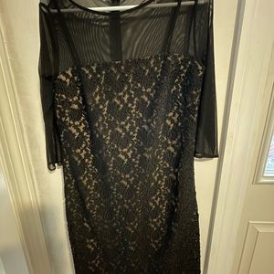 Adrianna Papell size 8 black dress with sheer sleeves and top/neckline. …
